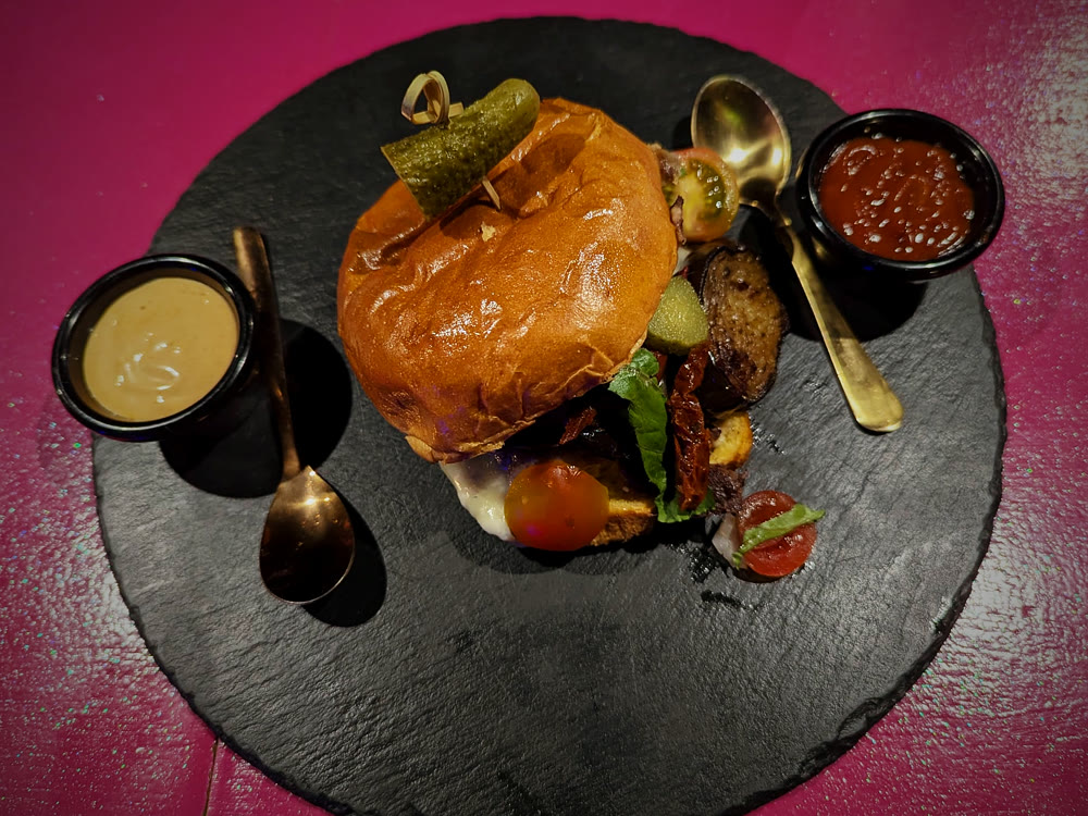 Vegetarian build-your-own burger with grilled eggplant