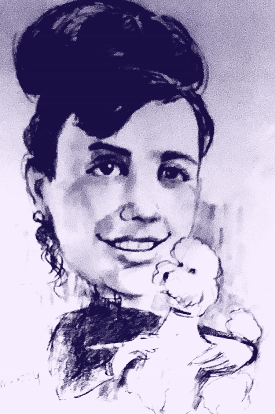 Pencil portrait of Grazia (Grace) with her poodle